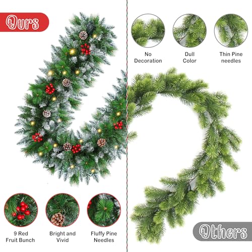9FT Flocked Pre-Lit Artificial Garland with 30 LED Lights W1364
