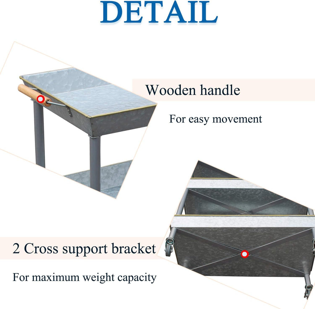 3 Tier Galvanized Metal Utility Cart with Wheels V9758