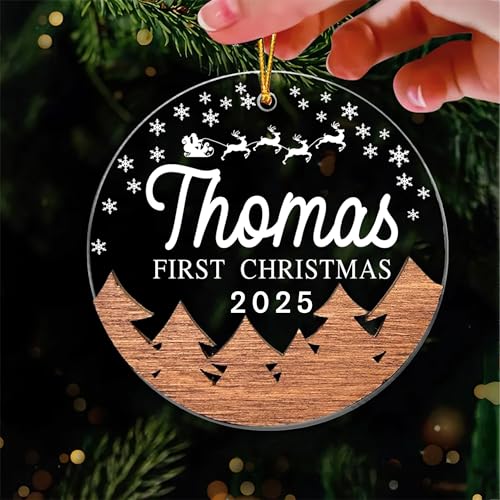 Engraved Wooden and Acrylic Baby's 1st Christmas Ornament 2025 Q7264