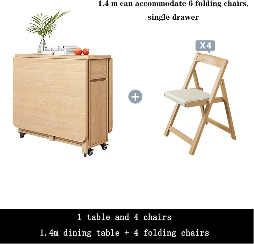 Beige Solid Wood Folding Dining Table Set D431488