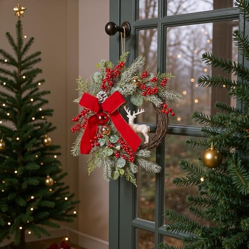 Christmas Wreath with Red Bow and Golden Ball, Pine Cones Z38273