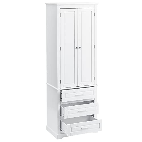 White 2 Door Tall Bathroom Storage Cabinet with 3 Drawers and Adjustable Shelves J706468