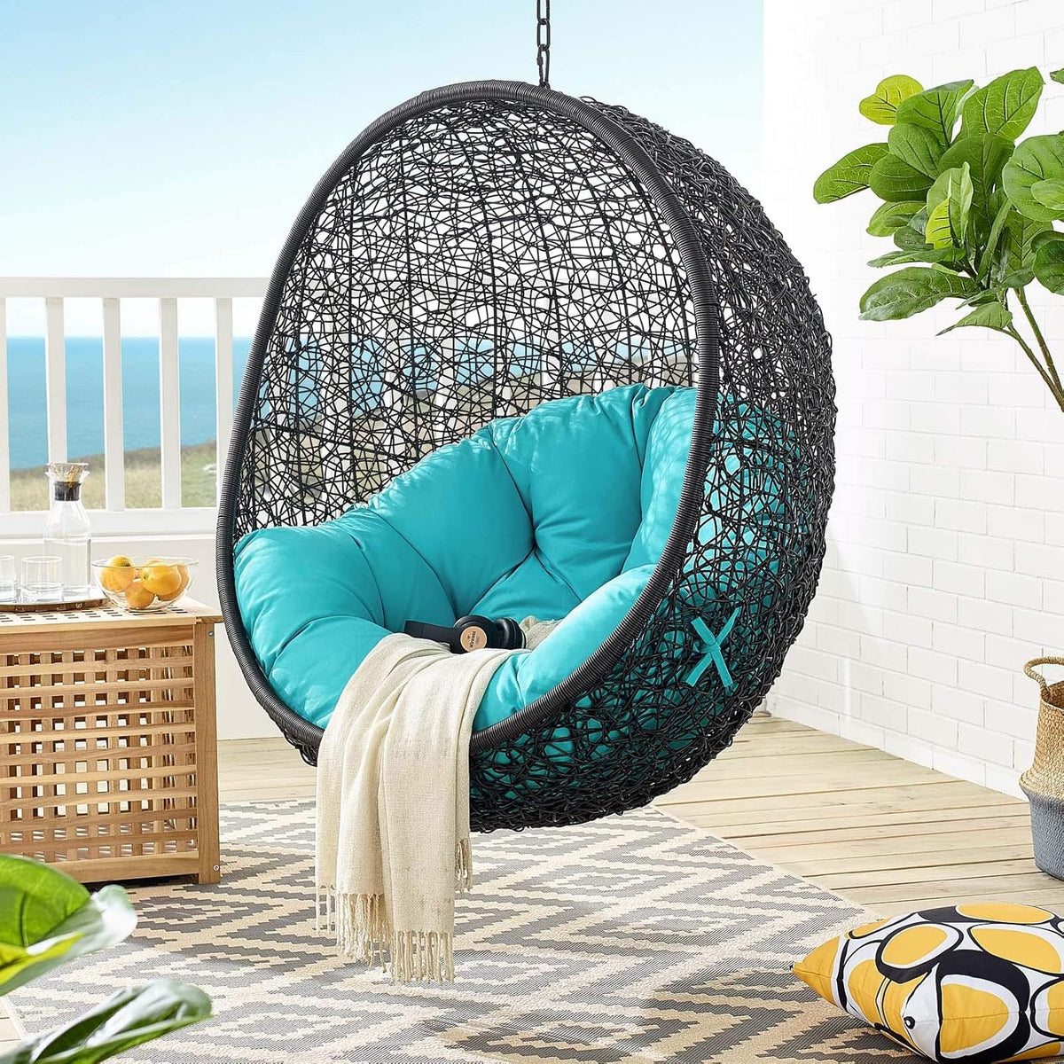 Black White Outdoor Patio Lounge Chair K595947