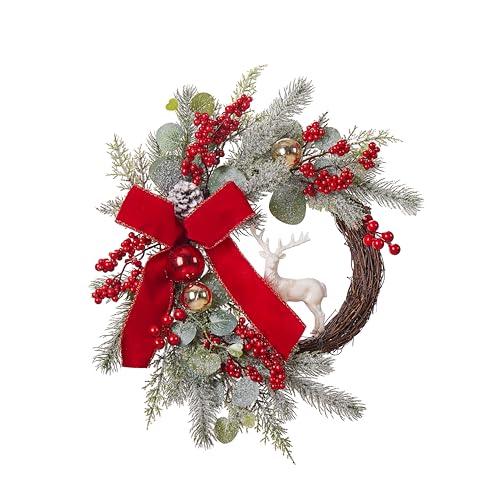 Christmas Wreath with Red Bow and Golden Ball, Pine Cones Z38273