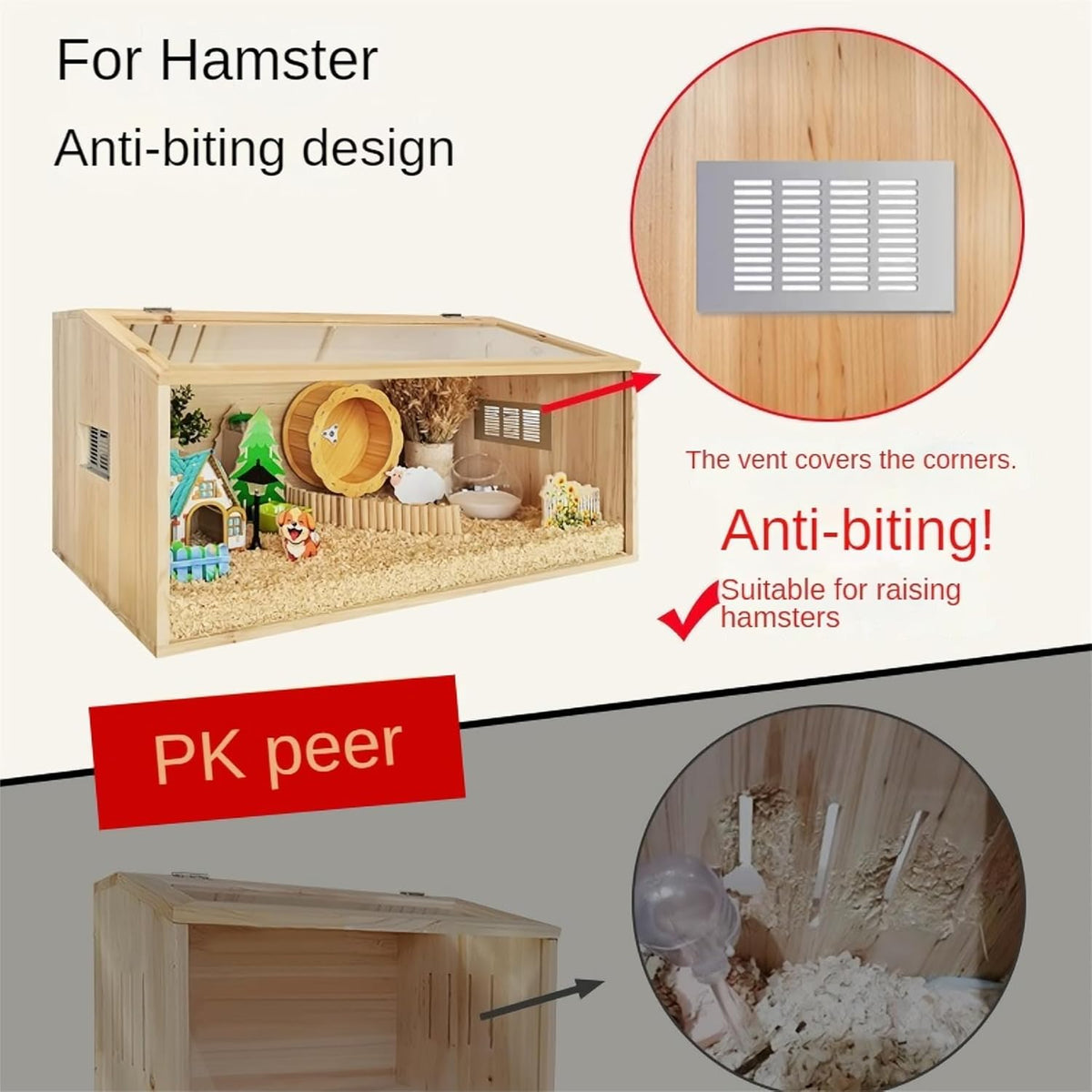 32 Inch Wooden Hamster Cage with Acrylic Sheets V24389