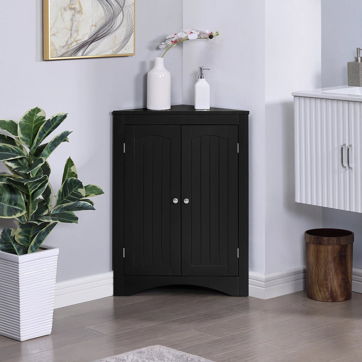 Free Standing Corner Storage Cabinet with Doors and Shelves G87329