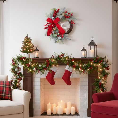 Christmas Wreath with Red Bow and Golden Ball, Pine Cones Z38273