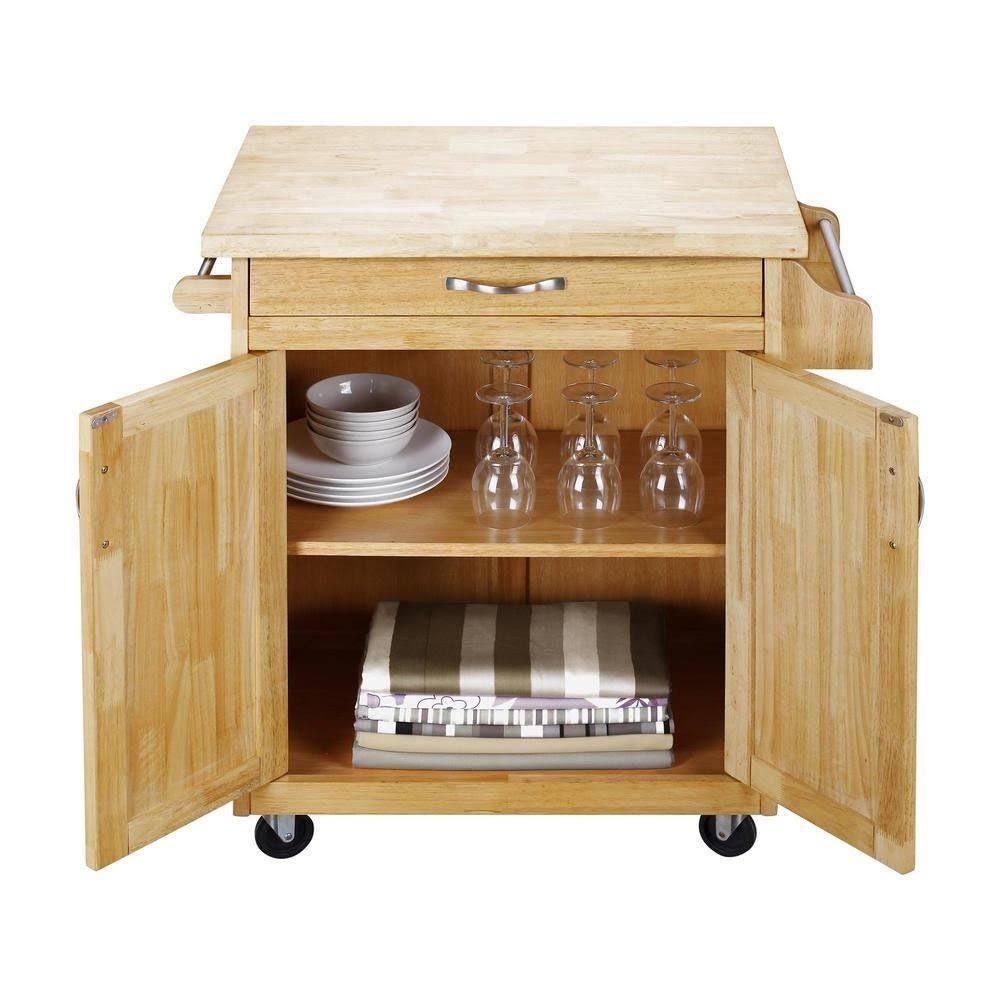 Natural Kitchen Island Cart with Solid Wood Top and Drawer D114
