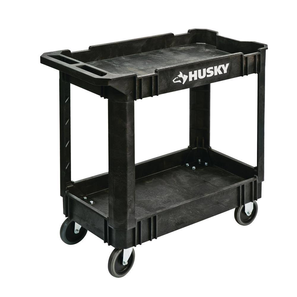 2 Tier Plastic 4 Wheeled Black Service Cart X386705