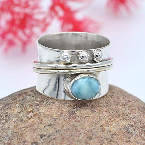 925 Sterling Silver Larimar Spinner Ring Z7417