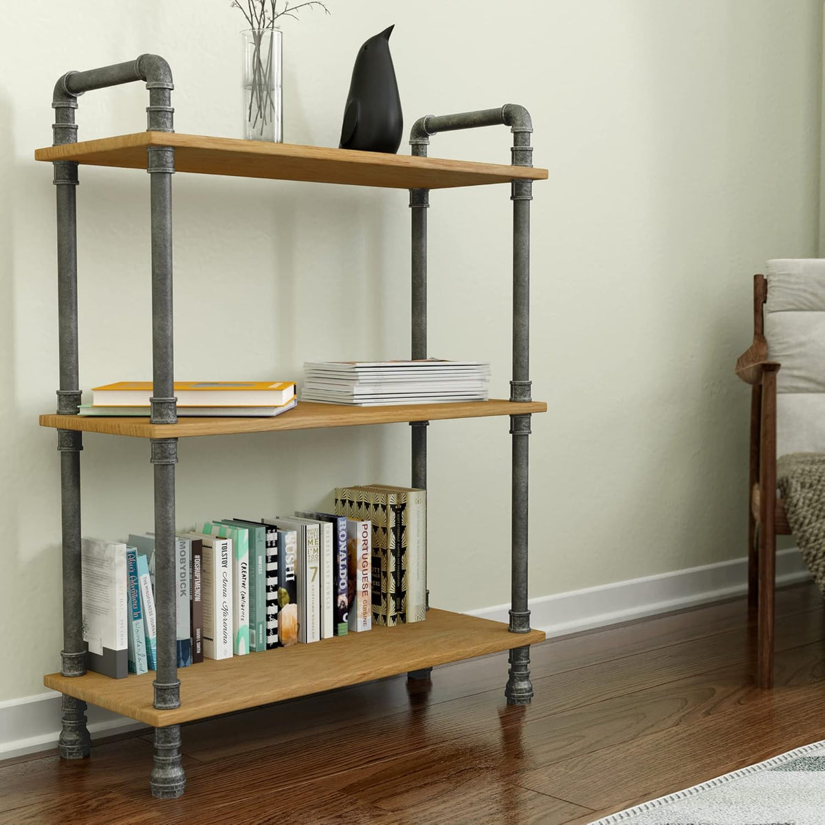 3-Tier Pine and Metal Bookshelf L7153
