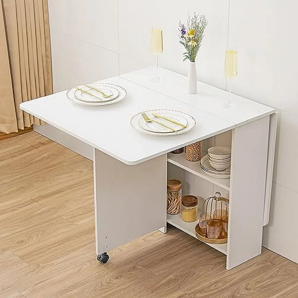 White Marble Folding Dining Table with Racks W291664