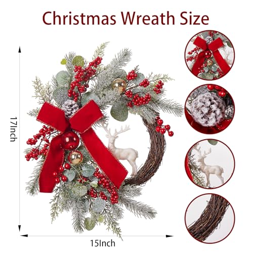 Christmas Wreath with Red Bow and Golden Ball, Pine Cones Z38273