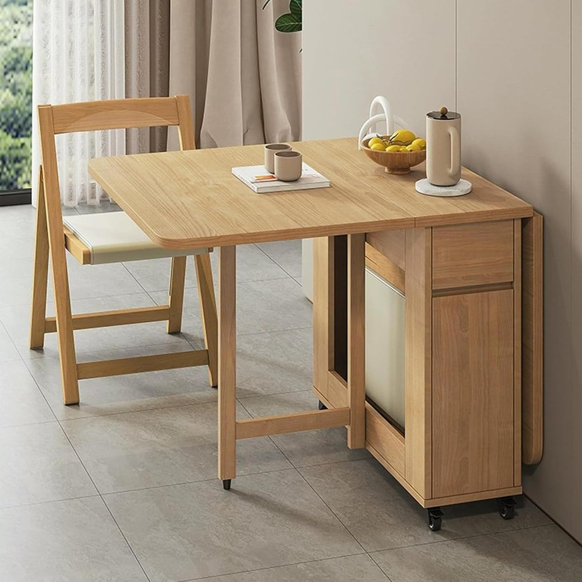 Beige Solid Wood Folding Dining Table Set D431488