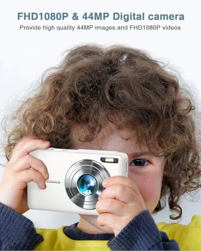 FHD 1080P Point and Shoot Kids Camera with 32GB Card, 2 Batteries, 16X Zoom Anti Shake Date Stamp, Pink X53536