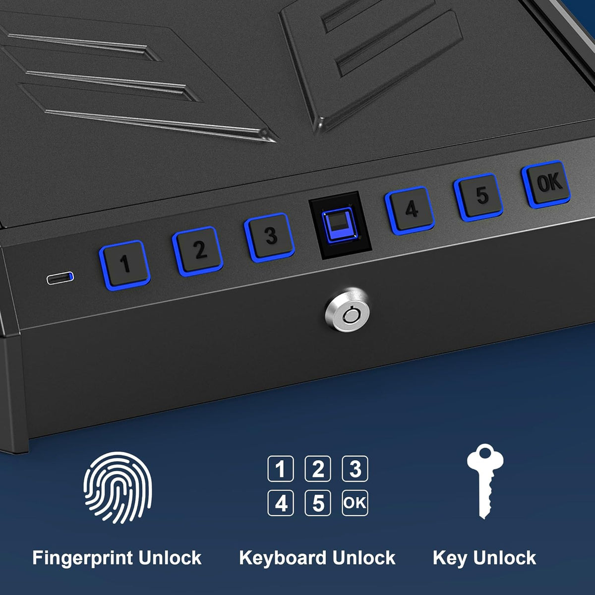 All Metal Quick-Access Pistol Safe with Fingerprint Lock and Key Pad I709082
