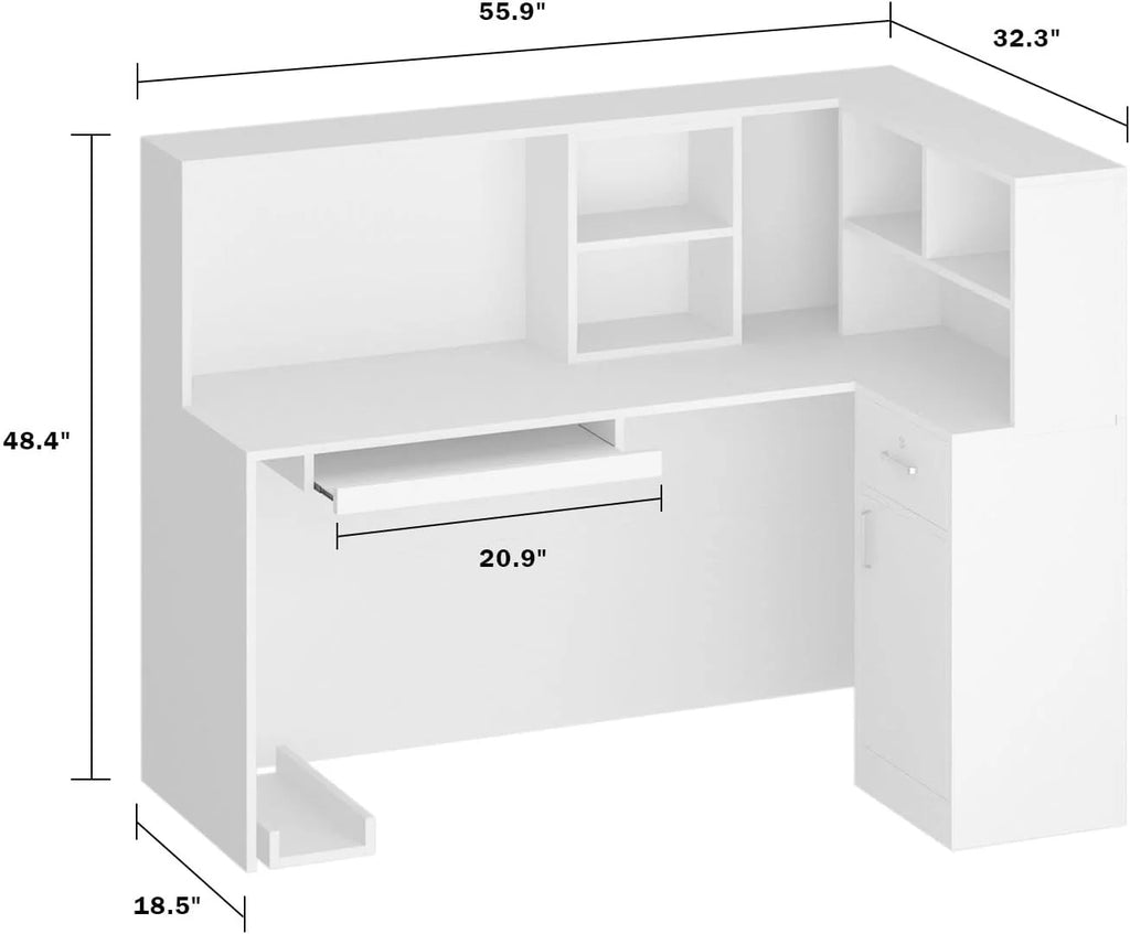 Modern Reception Desk with Storage Shelves and Drawers White U7509