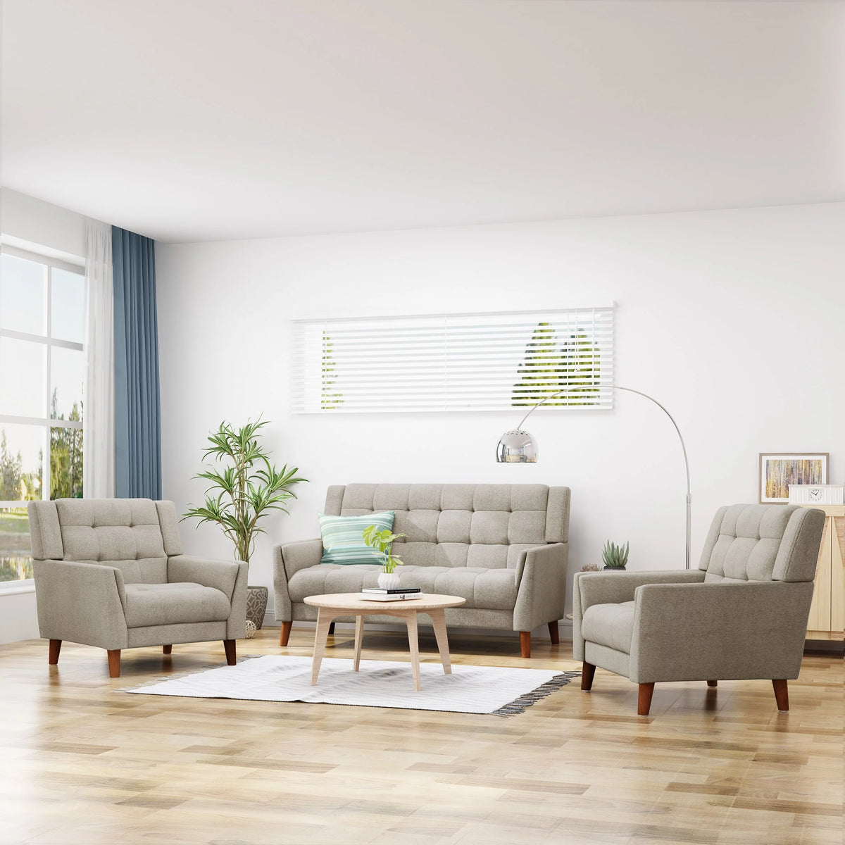 Dark Grey Fabric Arm Chair and Loveseat Set N419