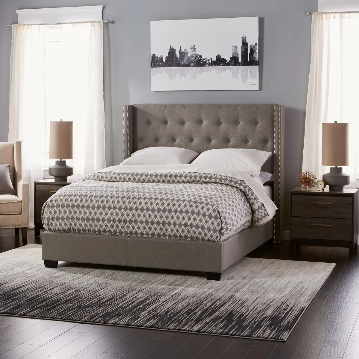 Grey Diamond Tufted Wingback Bed R178469