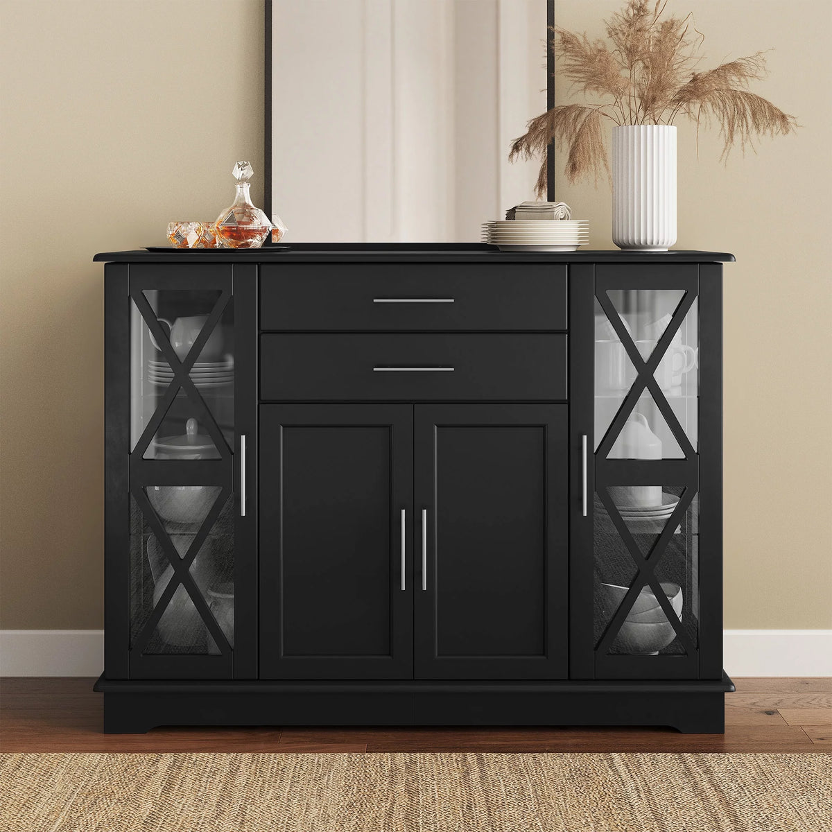 Black Wood Storage Sideboard Buffet Cabinet R59895