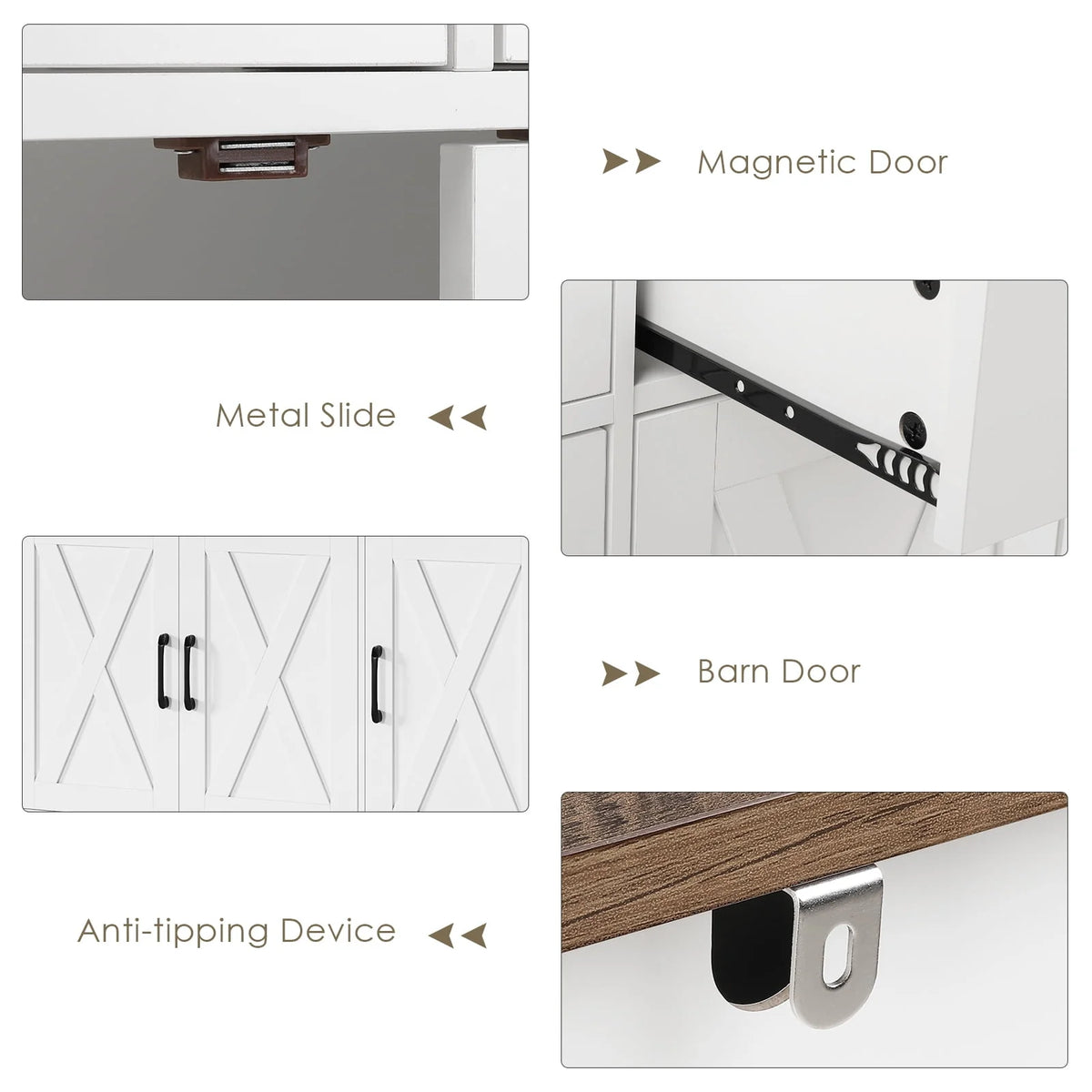 White 3 Drawer Kitchen Buffet Sideboard Cabinet with Adjustable Shelf D381