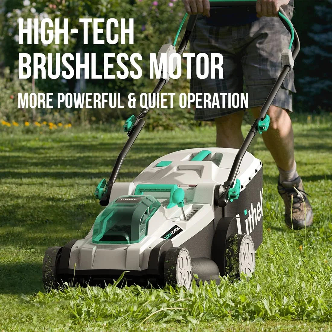 17" Cordless Lawn Mower with Brushless Motor, 2*4.0Ah Battery & Charger H490