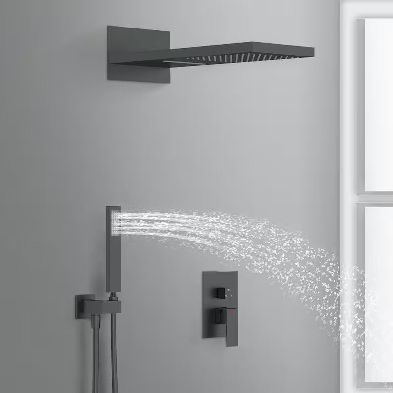 1-Handle 3-Spray Wall Mount Shower Faucet with 9 in. Waterfall Shower Head in Matte Black E3274