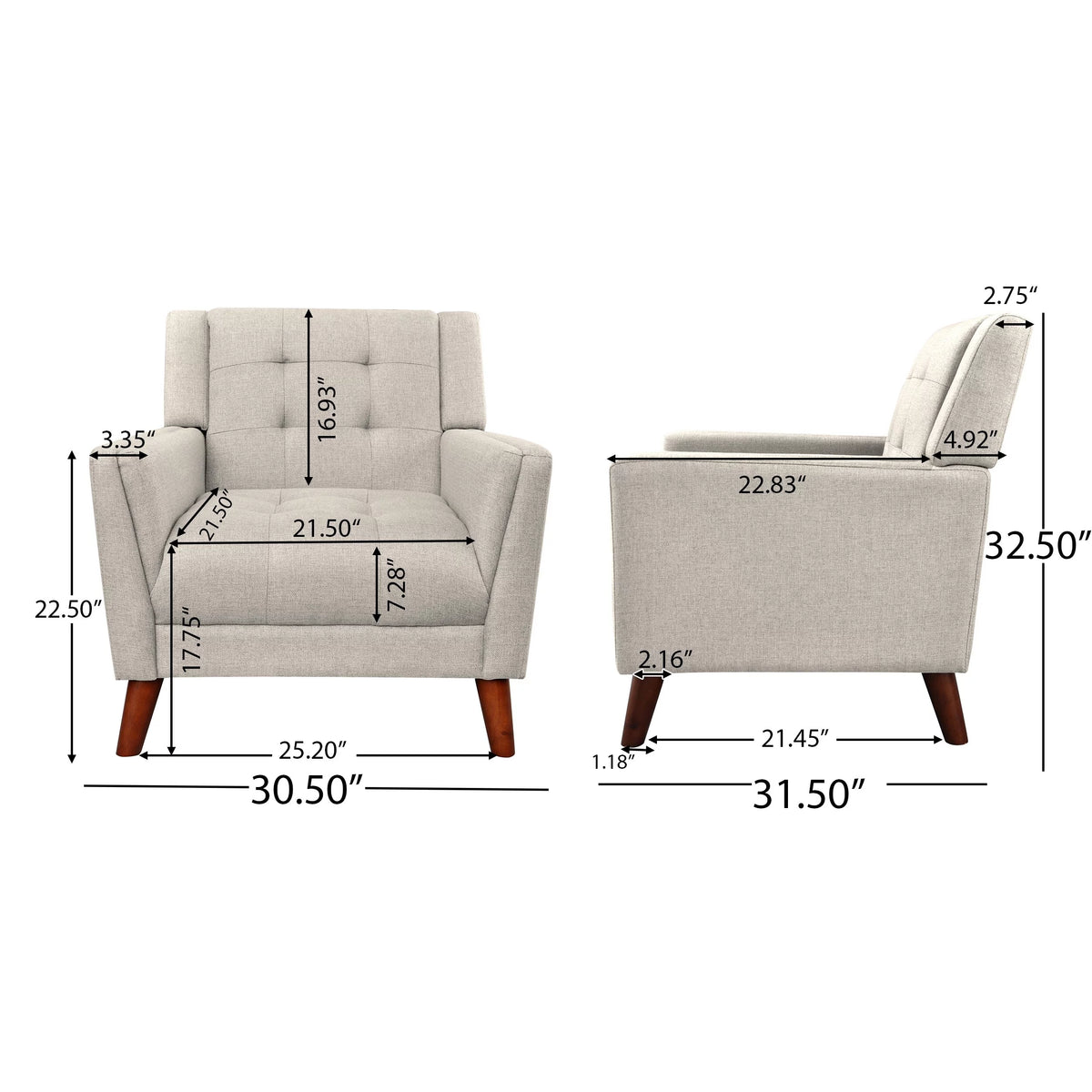 Dark Grey Fabric Arm Chair and Loveseat Set N419