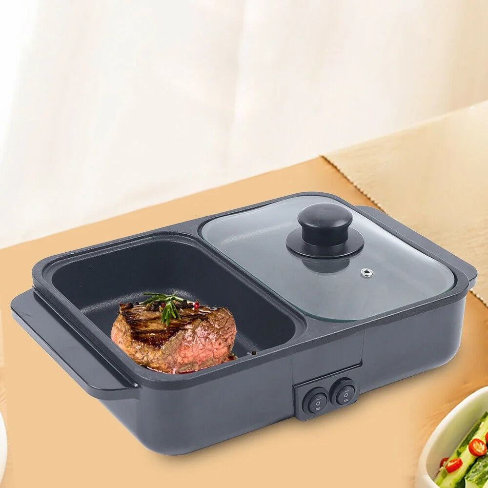 2 In 1 Electric Barbecue Grill Hot Pot Non-Stick Pan V319