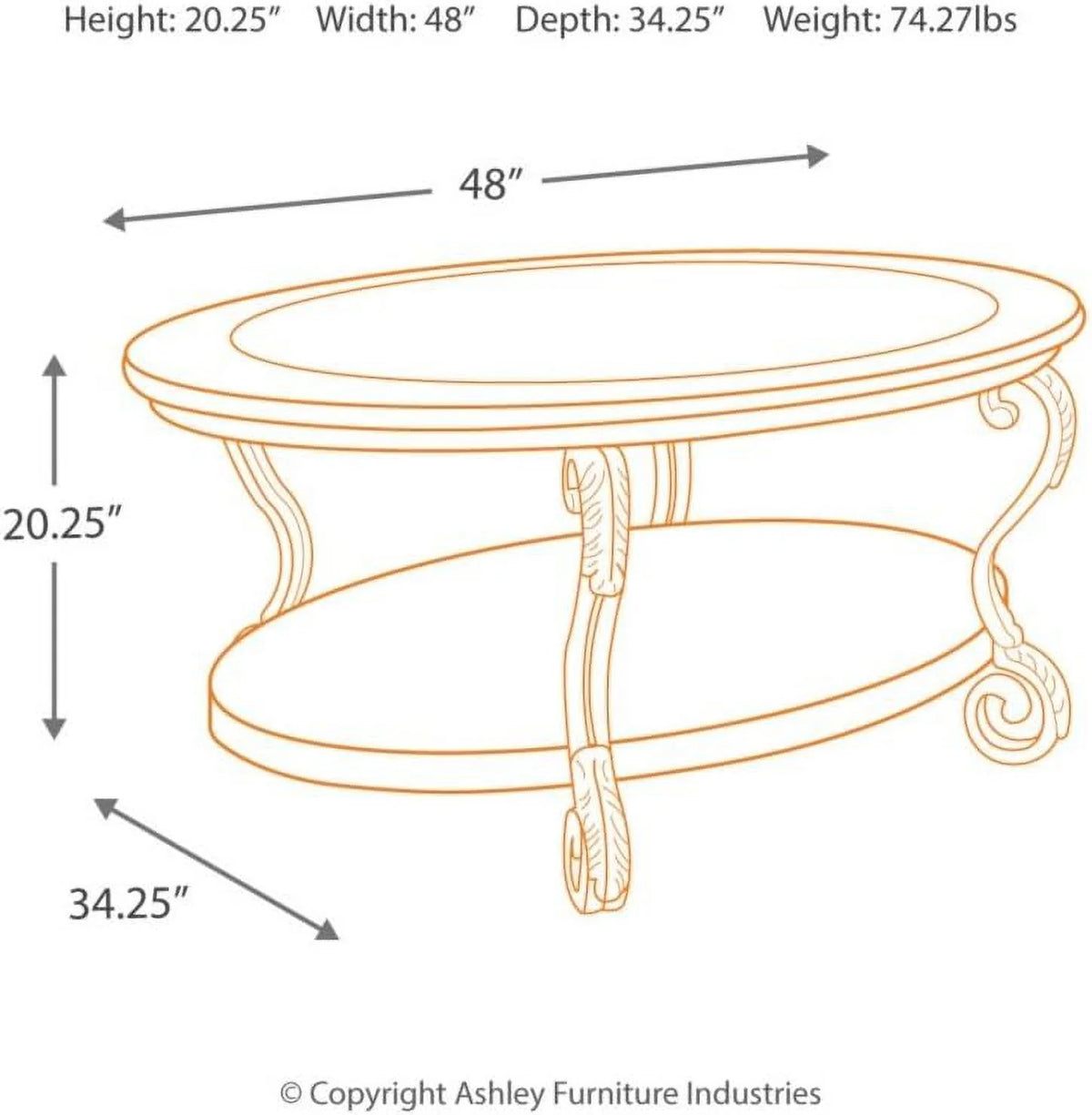 Oval Coffee Table with Glass Top and 1 Shelf G570