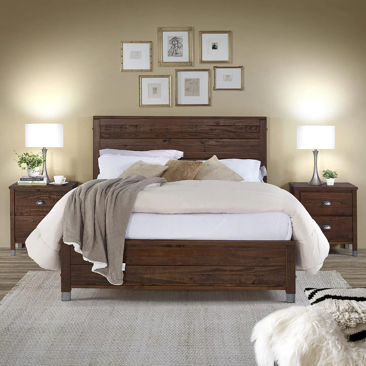 Solid Wood King Platform Bed in Walnut B595