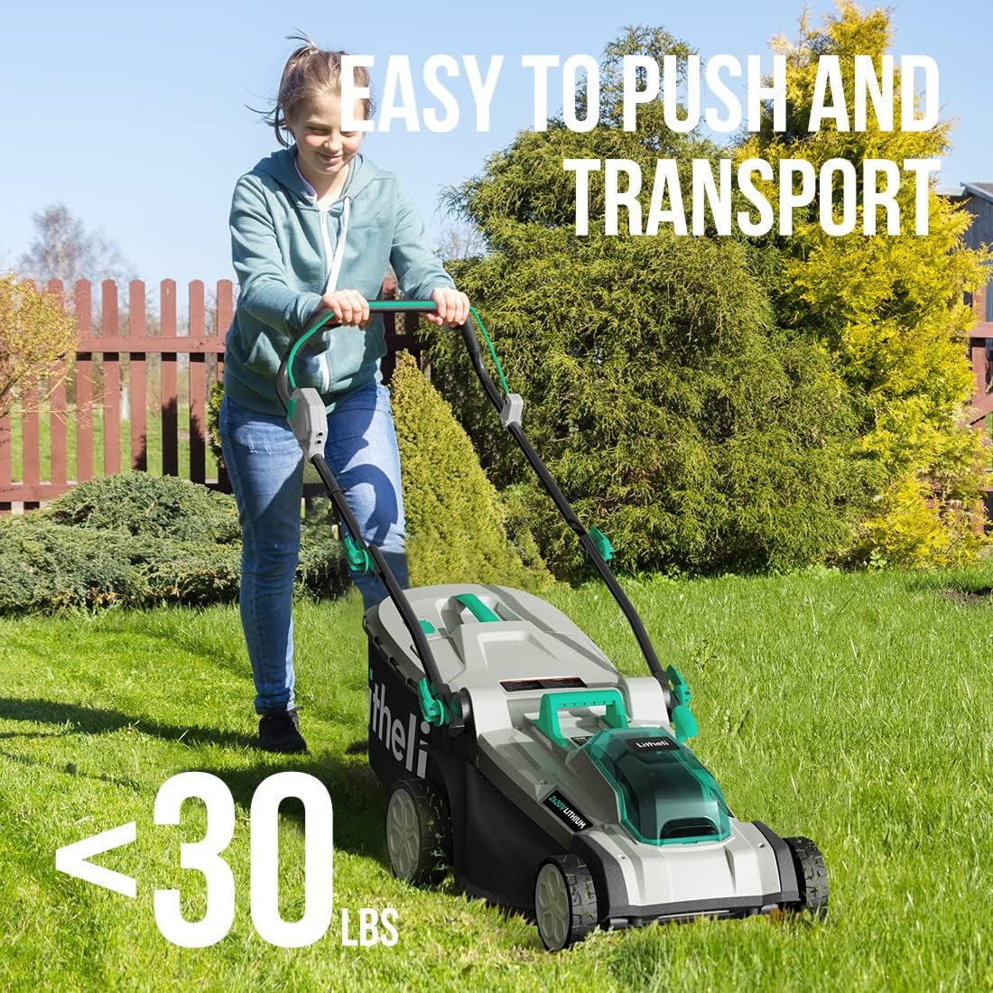17" Cordless Lawn Mower with Brushless Motor, 2*4.0Ah Battery & Charger H490