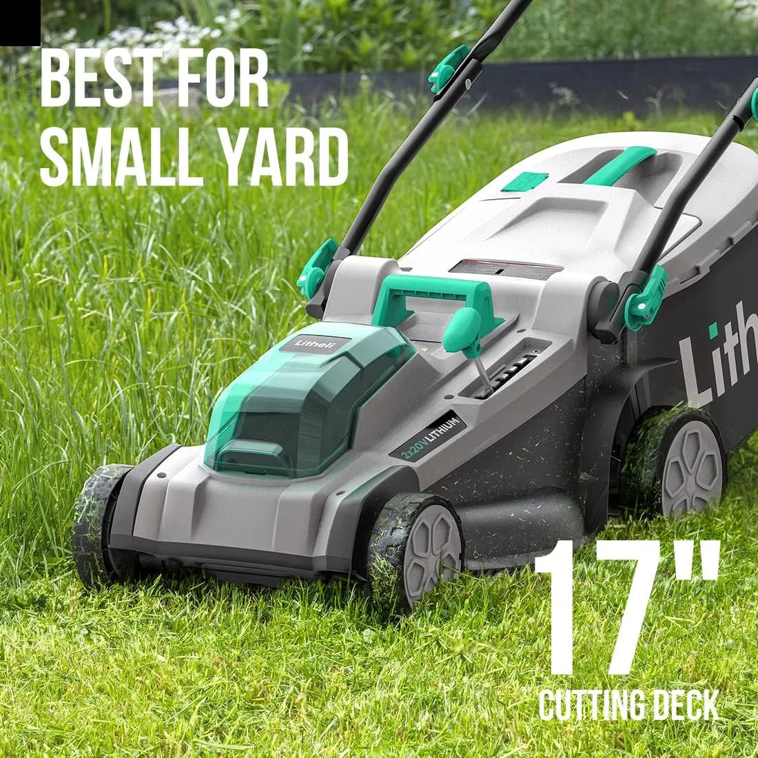 17" Cordless Lawn Mower with Brushless Motor, 2*4.0Ah Battery & Charger H490