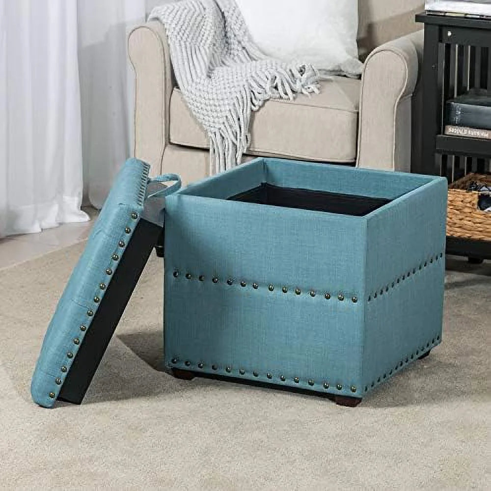Sky Blue Ottoman Cube Foot Stool with Tray Lid T23334