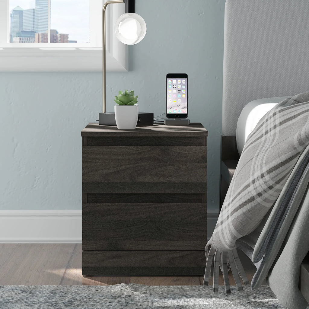 Espresso Low Profile Nightstand with 2 Drawers and USB L658792
