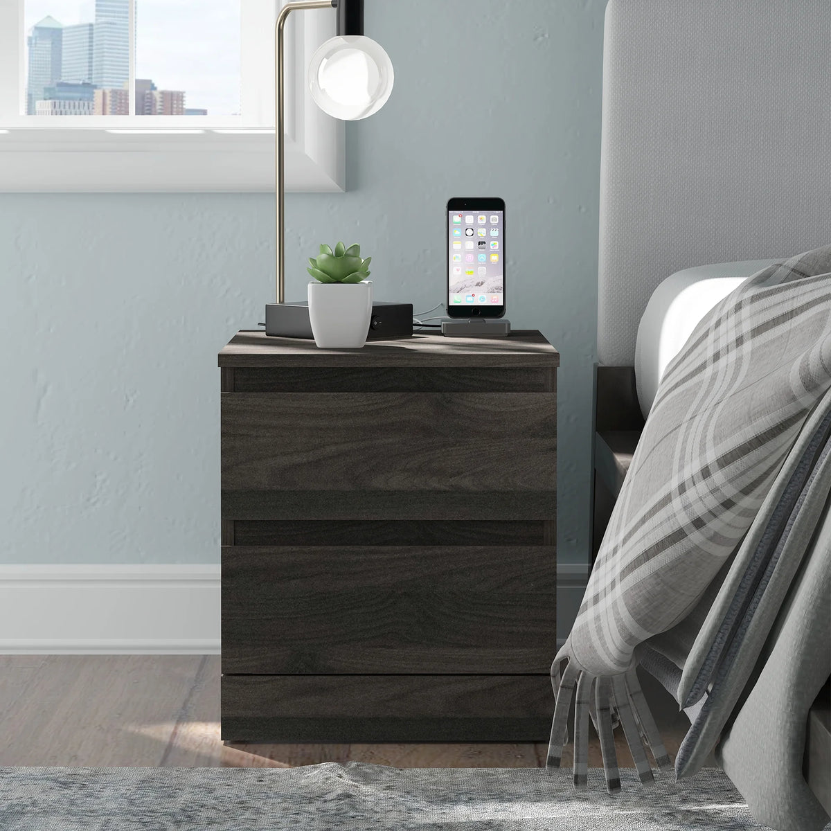 Espresso Low Profile Nightstand with 2 Drawers and USB L658792