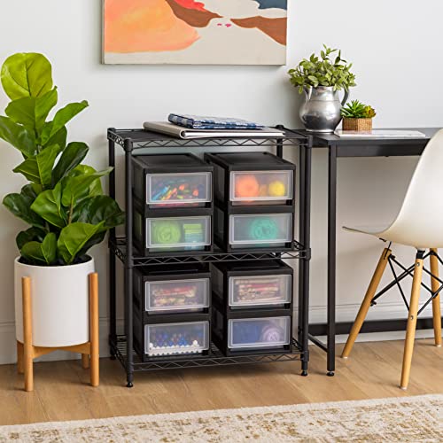 6 Qt. Plastic 4-Pack Stackable Drawer Storage Organizer, Black I13730