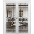 White Silk Clear Glass Solid Wood Sliding French Double Pocket Doors L32978