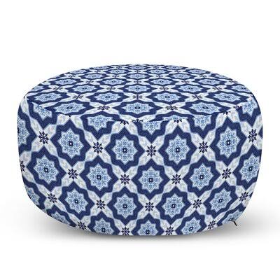 Dark Blue/White Round Pouf Ottoman J63261