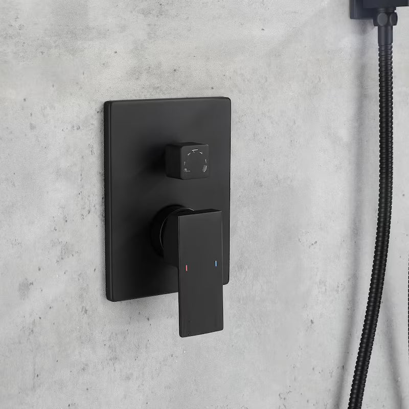 1-Handle 3-Spray Wall Mount Shower Faucet with 9 in. Waterfall Shower Head in Matte Black E3274