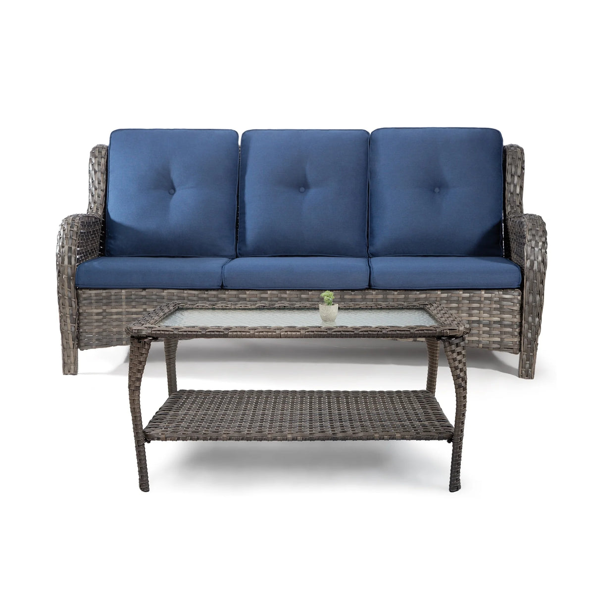 Wicker Outdoor Lounge Sofa Couch with Cushions and Table D369