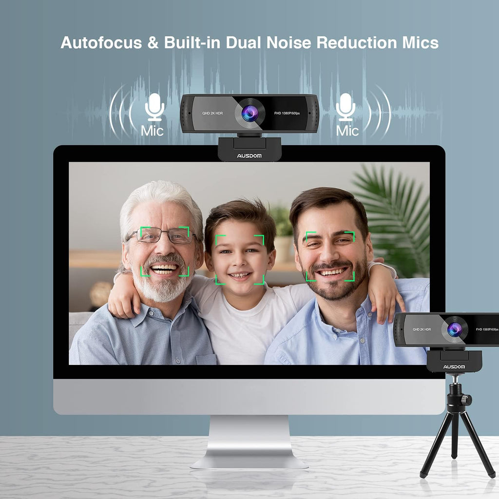 2K QHD Autofocus Webcam with Dual Noise Cancelling Microphones D70050