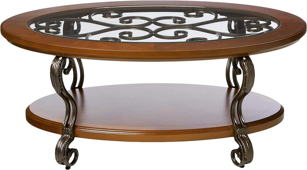 Oval Coffee Table with Glass Top and 1 Shelf G570