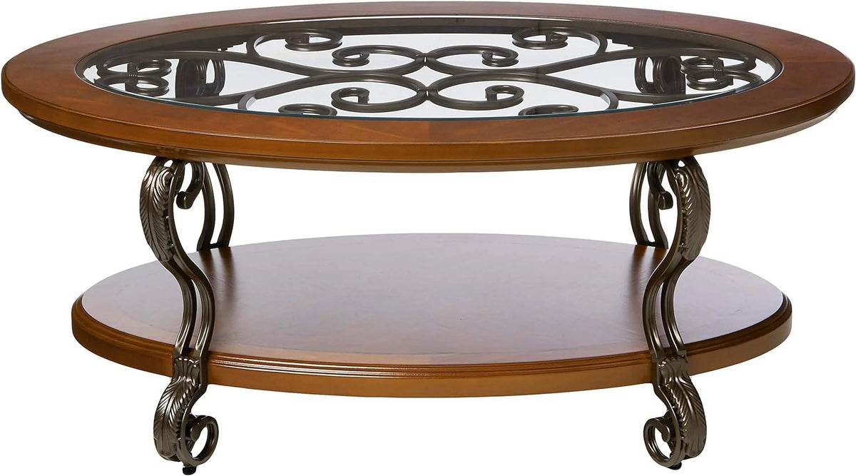 Oval Coffee Table with Glass Top and 1 Shelf G570