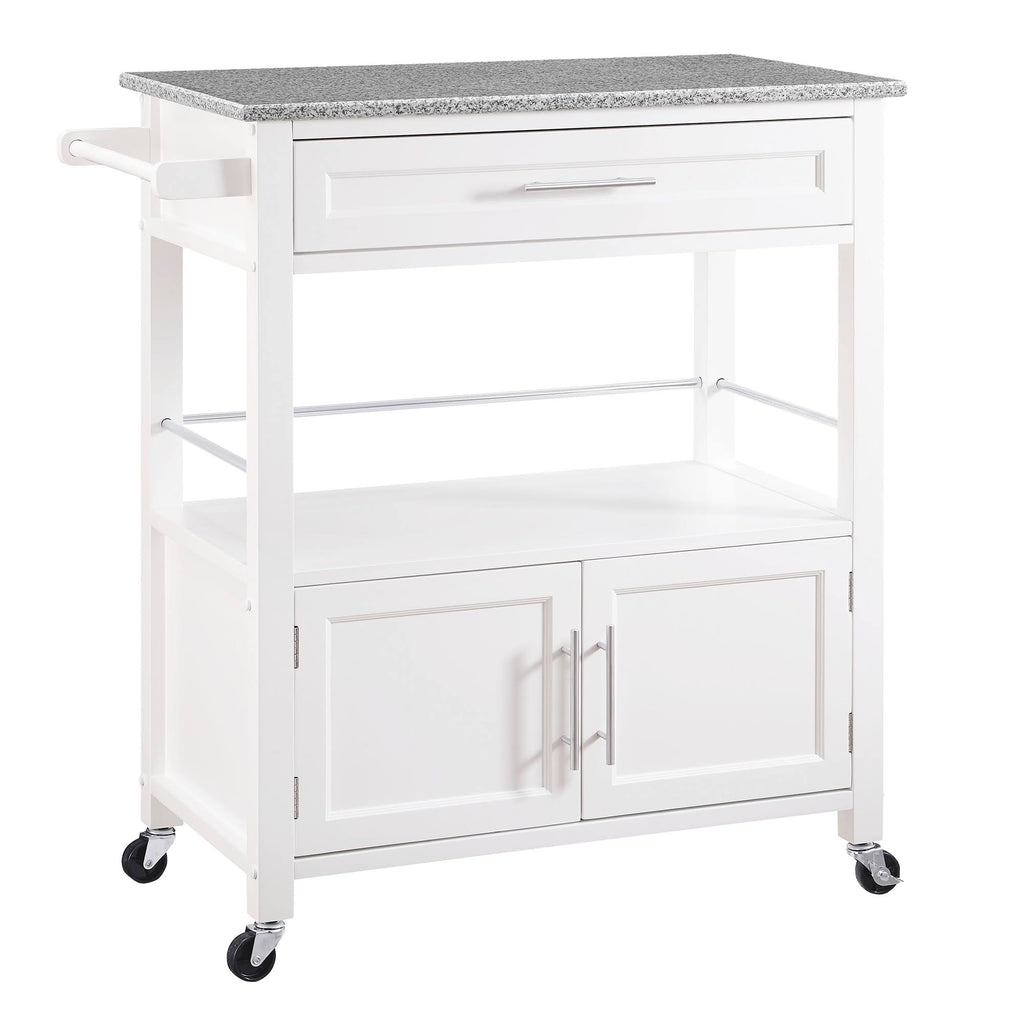 White Wooden Kitchen Cart with Granite Inlaid Top X94364
