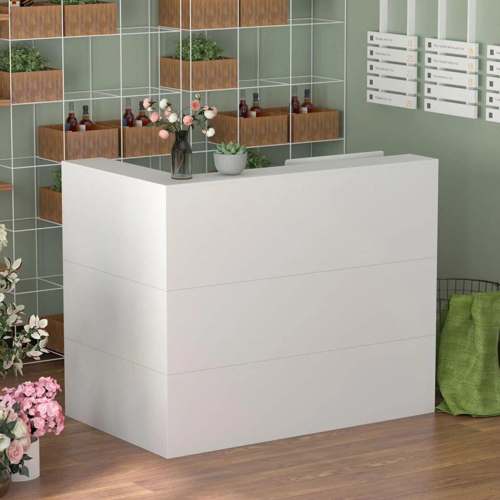 Modern Reception Desk with Storage Shelves and Drawers White U7509