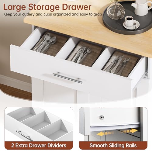 White Rolling Kitchen Island with Storage H761392