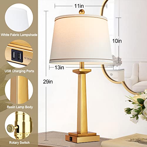 29" Gold Table Lamps Set of 2 with USB Charging Ports S1896