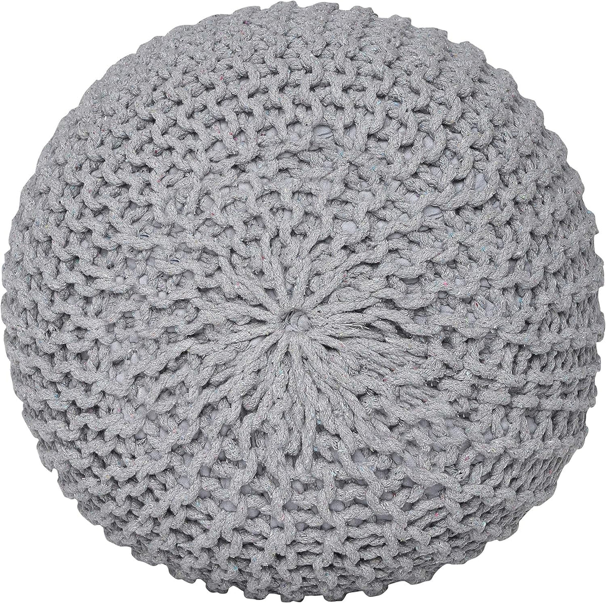 Round Cable Knitted Pouf Ottoman 18”x18”x14” Gray U723207