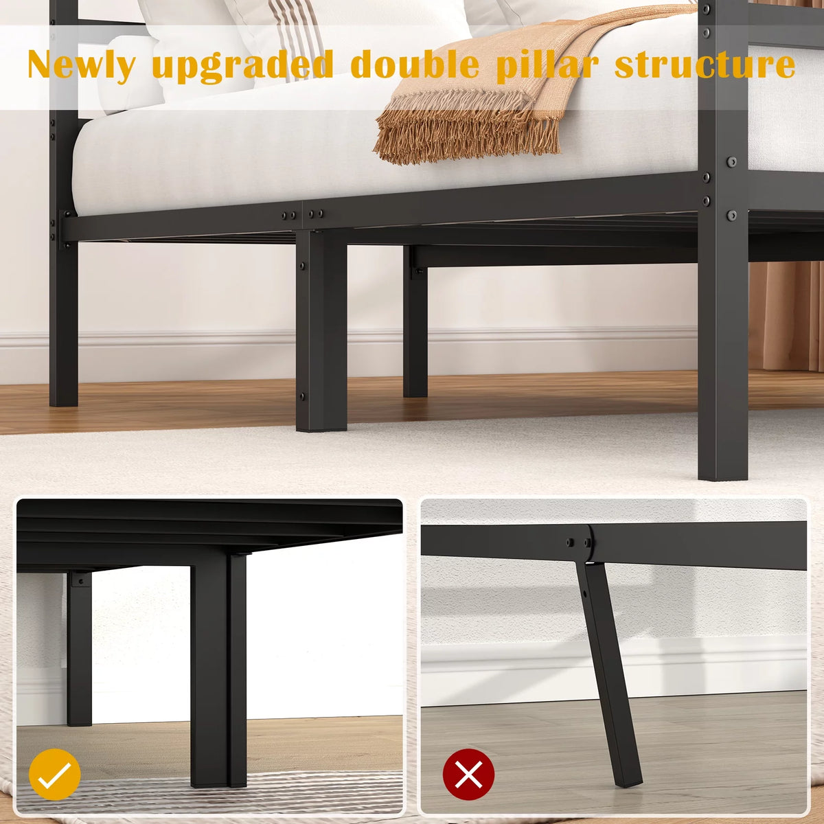 Queen Size Metal Platform Bed Frame with Headboard and Footboard J17182